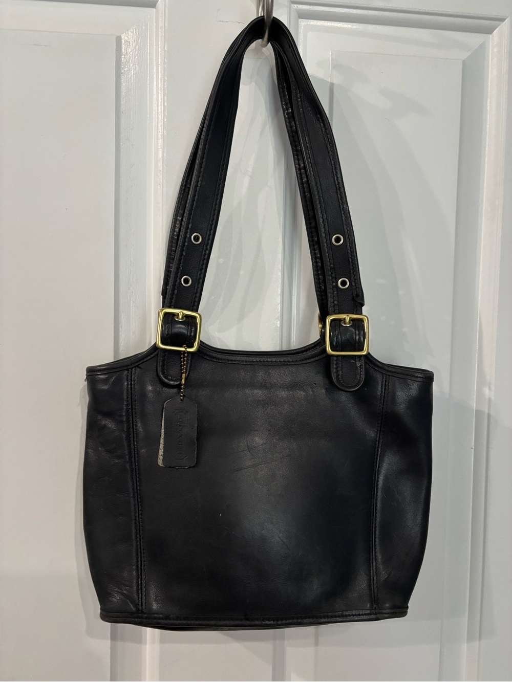 Coach Legacy Black Leather Shoulder Bag with Gold-Tone BucklesG7B 9036